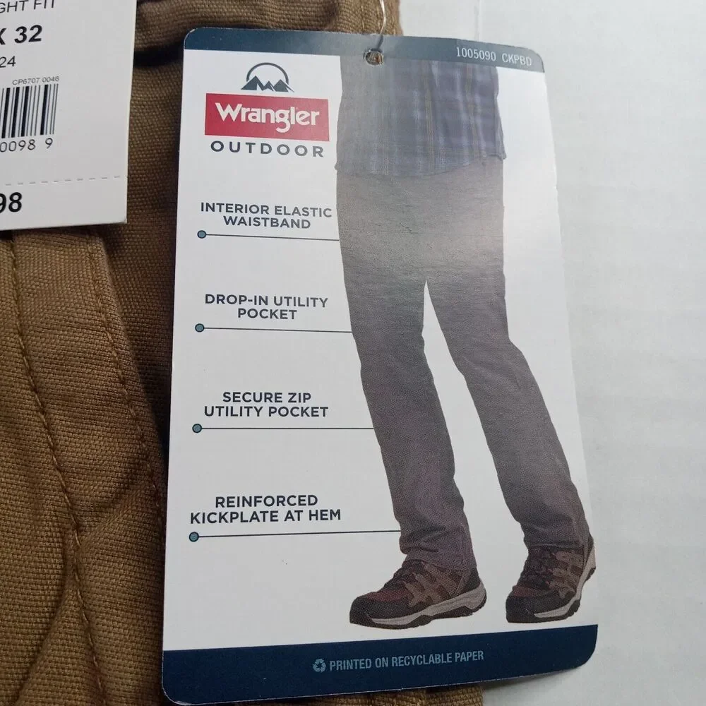 Wrangler Outdoor‎ Frontier Utility Pants Men's 40x32 Brown Straight Fit UPF 50+